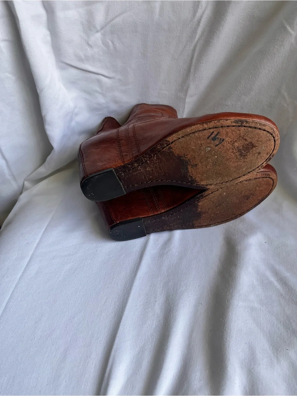 Frye Cognac Leather Wedge Ankle Boots